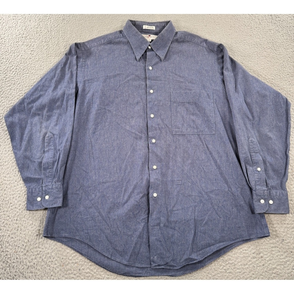 Lamberti Shirt Men's 16.5 Blue Long Sleeve Collared Front Pocket Button Up